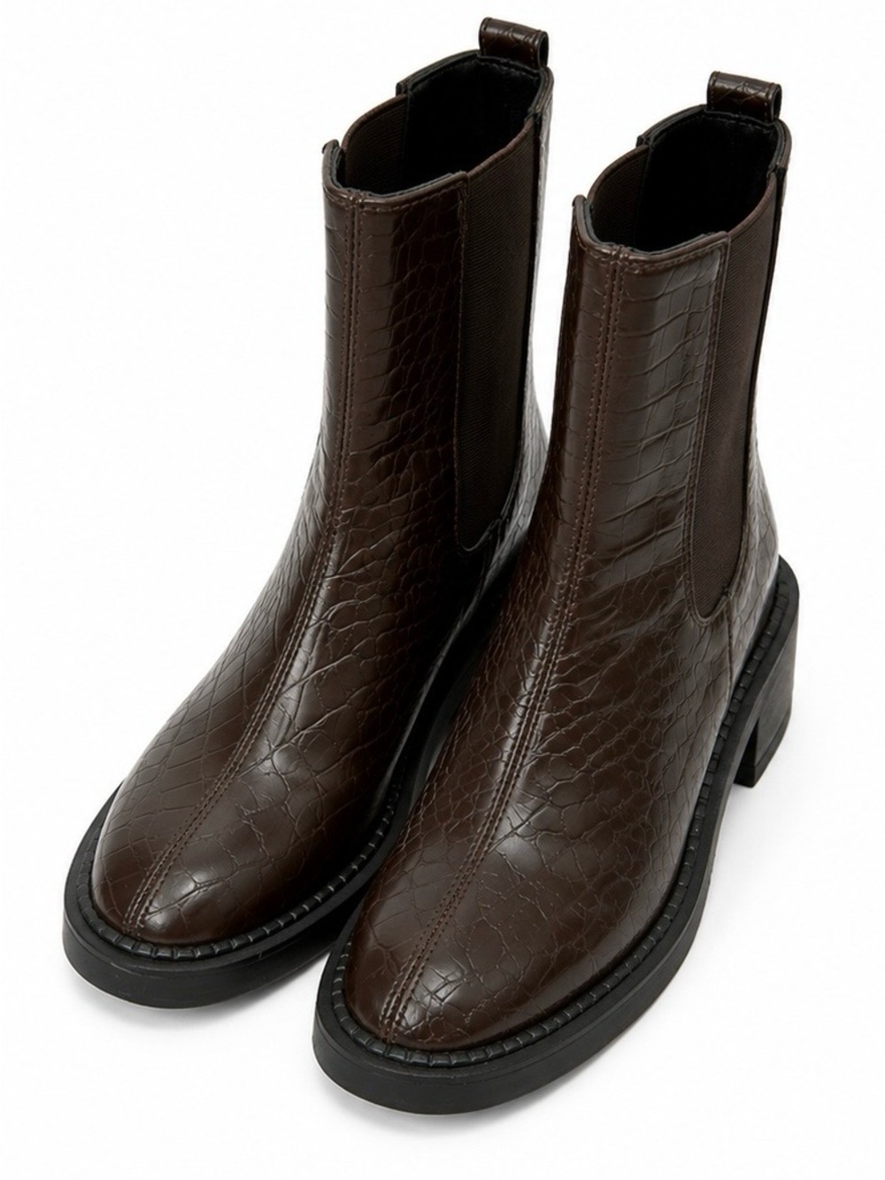 Croc-Effect Chelsea Boots in Dark Brown